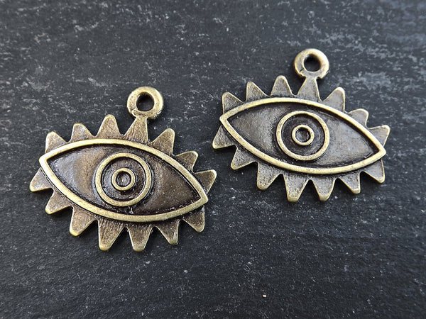 Eye Pendant, Evil Eye Charm, Eye Of The Beholder, Good Luck ,Protective, Evil Eye Amulet Talisman Jewelry, Antique Bronze Plated, 2pc