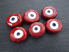 6 Red Evil Eye Nazar Glass Bead, Traditional Turkish Handmade Protective Lucky Amulet  26 mm, VALUE PACK