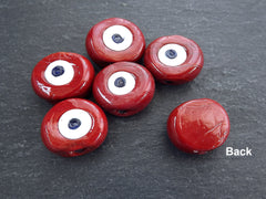 6 Red Evil Eye Nazar Glass Bead, Traditional Turkish Handmade Protective Lucky Amulet  26 mm, VALUE PACK