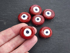 6 Red Evil Eye Nazar Glass Bead, Traditional Turkish Handmade Protective Lucky Amulet  26 mm, VALUE PACK
