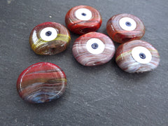 6 Evil Eye Nazar Glass Bead, Multicolor Marble, One of a Kind, Traditional Turkish Handmade Protective Lucky Amulet  26 mm, VALUE PACK, No:7