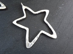 Silver Star Pendant, Hollow Star Pendant, Large Rustic Star, Hammered Star Ornament, Celestial Pendant, Matte Antique Silver Plated