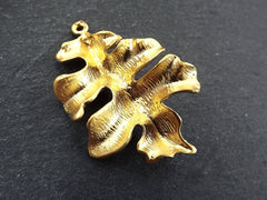 Leaf Charm Pendant, Slim Leaf, Side Facing Loop, Gold Leaf, Necklace Charm,  Necklace Pendant, 22k Matte Gold Plated Brass, 1pc