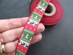 Christmas Ribbon,  Reindeer Christmas Tree Ribbon, Christmas Print Ribbon, Holiday Ribbon, Red Ribbon, 10 meter Roll = 10.9 Yards