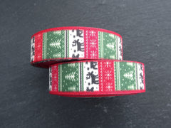 Christmas Ribbon,  Reindeer Christmas Tree Ribbon, Christmas Print Ribbon, Holiday Ribbon, Red Ribbon, 10 meter Roll = 10.9 Yards