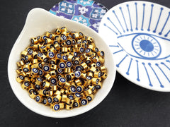 Evil Eye Beads, 6mm Blue Evil Eye, Enamel Evil Eye Bead, Bead Spacer, Evil Eye Charm, 22k Matte Gold Plated, 5pc, Navy Blue