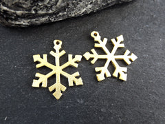 Gold Snowflake Pendant, Snowflake Charms, Winter Charm, Christmas, Holidays, 22k Matte Gold Plated Brass , 2pc, Type 2