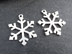 Silver Snowflake Pendant, Snowflake Charms, Winter Charm, Christmas, Holidays, Matte Antique Silver Plated Brass , 2pc, Type 2