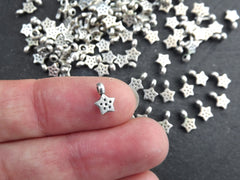 Mini Silver Star Charms, Tiny Star Pendant Charm, Small Gold Charms, Matte Antique Silver Plated Brass