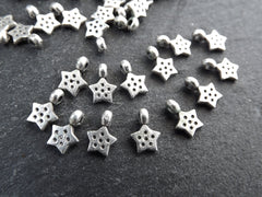 Mini Silver Star Charms, Tiny Star Pendant Charm, Small Gold Charms, Matte Antique Silver Plated Brass