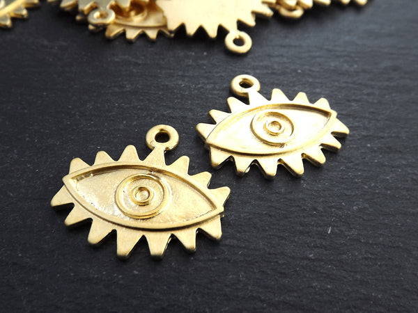 Eye Pendant, Evil Eye Charm, Eye Of The Beholder, Good Luck ,Protective, Evil Eye Amulet Talisman Jewelry, 22k Matte Gold Plated, 2pc