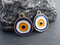 Evil Eye Charm Pendant, Blue Enamel Evil eye, Good Luck Charm, Protection Eye Charm Coin Medallion Pendant, Gold Plated