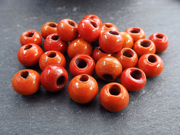 Orange Glass Beads, Tangerine Orange, Rustic Glass Bead, Turkish Beads, Artisan Handmade Beads, 8mm, 50pcs