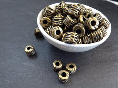 Tube Beads, Wavy Wrap Barrel Bead, Large Bronze Statement Beads, Bracelet Bead Spacer, Large Hole, Antique Bronze Plated, 3pc
