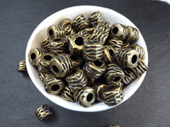 Tube Beads, Wavy Wrap Barrel Bead, Large Bronze Statement Beads, Bracelet Bead Spacer, Large Hole, Antique Bronze Plated, 3pc