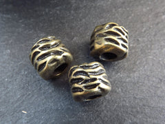 Tube Beads, Wavy Wrap Barrel Bead, Large Bronze Statement Beads, Bracelet Bead Spacer, Large Hole, Antique Bronze Plated, 3pc