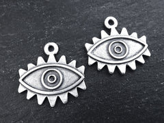 Eye Pendant, Evil Eye Charm, Eye Of The Beholder, Good Luck ,Protective, Evil Eye Amulet Talisman Jewelry, Matte Antique Silver, 2pc