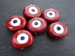 6 Red Evil Eye Nazar Glass Bead, Traditional Turkish Handmade Protective Lucky Amulet  26 mm, VALUE PACK