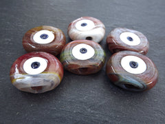 6 Evil Eye Nazar Glass Bead, Multicolor Marble, One of a Kind, Traditional Turkish Handmade Protective Lucky Amulet  26 mm, VALUE PACK, No:7