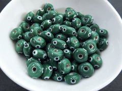 Green Evil Eye Beads, Round Rondelle Evil Eye, Lampwork, Protective Turkish Nazar Amulet Talisman, Good Luck, 10x6mm 5pc