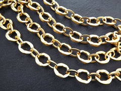 17mm Chunky Organic Link Statement Chain, Very Thick Gold Chain, Wavy Oval Link Chain, 22k Matte Gold, 1 Meter = 3.3 Feet