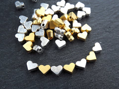 20 Heart Bead Spacers, 6mm Silver Heart Beads, Small Simple Heart Beads, Plain  Heart Charms, Non Tarnish, Matte Antique Silver Plated Brass