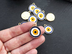 Evil Eye Charm Pendant, Blue Enamel Evil eye, Good Luck Charm, Protection Eye Charm Coin Medallion Pendant, Gold Plated