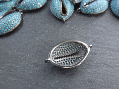 Cowrie Shell Connector Charms, Turquoise Blue Gunmetal Rhinestone Shell Charms, Micro Pave Cowrie Shell, Puka Shell, Bracelet Charm, T1