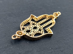 Hamsa Hand Bracelet Connector, Rhinestone Hamsa Charm, Pave Hamsa Pendant, Infinity, CZ Rhinestone Micro Pave, Gold Plated