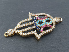 Hamsa Hand Bracelet Connector, Rhinestone Hamsa Charm, Pave Hamsa Pendant, Infinity, CZ Rhinestone Micro Pave, Gold Plated