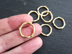 6 Organic Loop Links, Shaped Ring Closed Loop Circle Pendant Connector, 17mm, 22k Matte Gold Plated, 6 PC