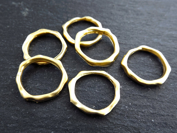 6 Organic Loop Links, Shaped Ring Closed Loop Circle Pendant Connector, 17mm, 22k Matte Gold Plated, 6 PC