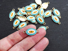 Evil Eye Charm Connector Pendant, Turquoise Aqua Blue Enamel Evil eye, Good Luck Charm, Protection Amulet, Bracelet Connector, Gold Plated