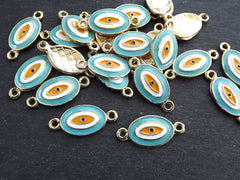 Evil Eye Charm Connector Pendant, Turquoise Aqua Blue Enamel Evil eye, Good Luck Charm, Protection Amulet, Bracelet Connector, Gold Plated