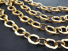 17mm Chunky Organic Link Statement Chain, Very Thick Gold Chain, Wavy Oval Link Chain, 22k Matte Gold, 1 Meter = 3.3 Feet