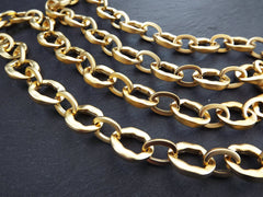 17mm Chunky Organic Link Statement Chain, Very Thick Gold Chain, Wavy Oval Link Chain, 22k Matte Gold, 1 Meter = 3.3 Feet