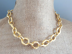 16" Chunky Gold Necklace Chain with Clasp, Thick Trend Statement Chain, Organic Link, Empty chain, Necklace Supplies, 22k Matte Gold Plated