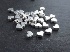 20 Heart Bead Spacers, 6mm Silver Heart Beads, Small Simple Heart Beads, Plain  Heart Charms, Non Tarnish, Matte Antique Silver Plated Brass