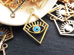 Gold Evil Eye Charm, Diamond Eye Pendant, Earring Charms, Evil Eye Necklace, Eyelash, Blue Protective Eye, Talisman, 22k Shiny Gold Plated