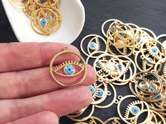 Evil Eye Charm Pendant, Round Eye, Lightweight Earring Charms, Evil Eye Necklace, Eyelash, Protective Eye, Talisman, 22k Shiny Gold Plated