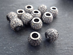 Gunmetal Pave Bead, Silver Rhinestone Bead, Bead Spacer, Micro Pave Round Ball Bead, Non Tarnish Shiny Gunmetal, 10mm, 1pc