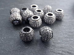 Gunmetal Pave Bead, Silver Rhinestone Bead, Bead Spacer, Micro Pave Round Ball Bead, Non Tarnish Shiny Gunmetal, 10mm, 1pc