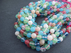 10mm Mix Agate beads, Mint Green Pink Multicolored Gemstone Beads, Round Facet Cut, Loose Beads, Natural Stone, Full Strand, 15 inch Strand