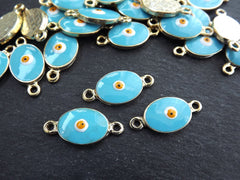 3 Evil Eye Charm Connectors, Turquoise Blue Enamel Evil eye, Good Luck Charm, Protection Eye Charm, Bracelet Connector, Gold Plated, 3pcs