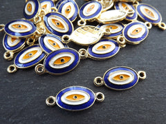 Evil Eye Charm Connector Pendant, Navy Blue Enamel Evil eye, Good Luck Charm, Protection Amulet, Bracelet Connector, Gold Plated, 2pc