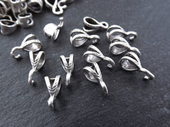 12 Pendant Bails Charm Holder Bail, Pendant Connector, Necklace Bail, Bead Bail, Matte Antique Silver Plated