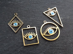 Gold Evil Eye Charm, Diamond Eye Pendant, Earring Charms, Evil Eye Necklace, Eyelash, Blue Protective Eye, Talisman, 22k Shiny Gold Plated