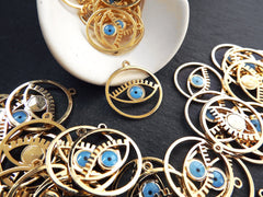 Evil Eye Charm Pendant, Round Eye, Lightweight Earring Charms, Evil Eye Necklace, Eyelash, Protective Eye, Talisman, 22k Shiny Gold Plated