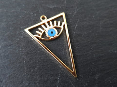 Gold Evil Eye Charm, Triangle Eye Pendant, Earring Charms, Evil Eye Necklace, Eyelash, Blue Protective Eye, Talisman, 22k Shiny Gold Plated