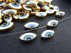 Evil Eye Beads, Blue Evil Eye, Enamel Evil Eye Bead, Bead Spacer, Evil Eye Charm, Eye Charms, Shiny Gold Plated, 7x13mm, 4pc,